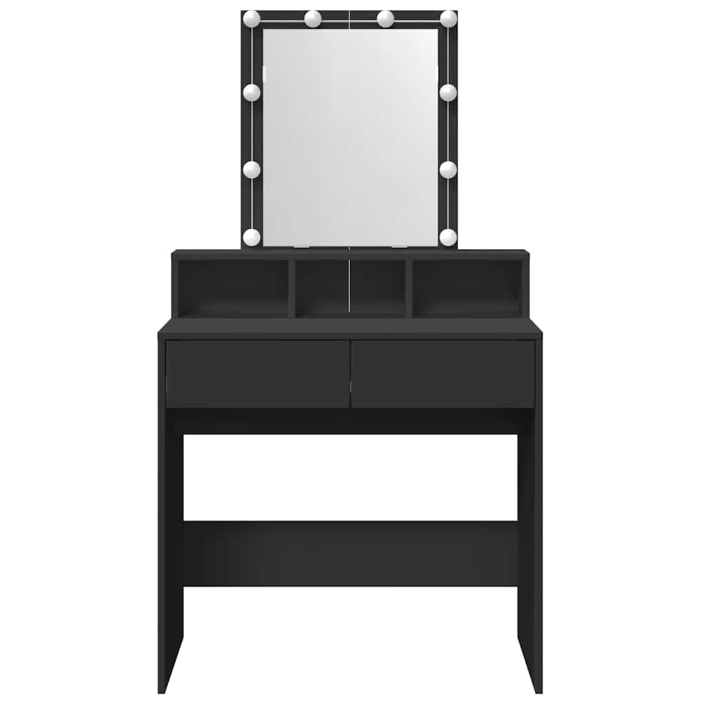 Sminkebord med LED svart 80x41x144,5 cm