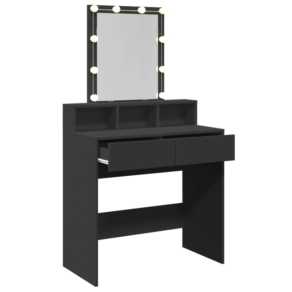 Sminkebord med LED svart 80x41x144,5 cm