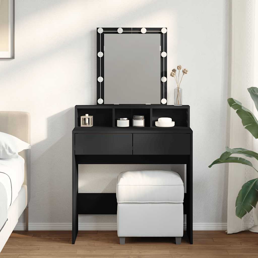 Sminkebord med LED svart 80x41x144,5 cm