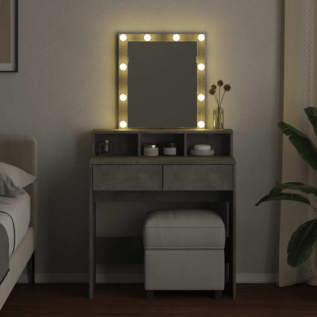 Sminkebord med LED betonggrå 80x41x144,5 cm