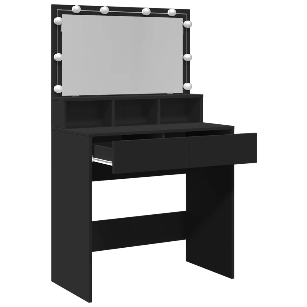 Sminkebord med LED svart 80x41x134,5 cm
