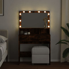Sminkebord med LED røkt eik 80x41x134,5 cm