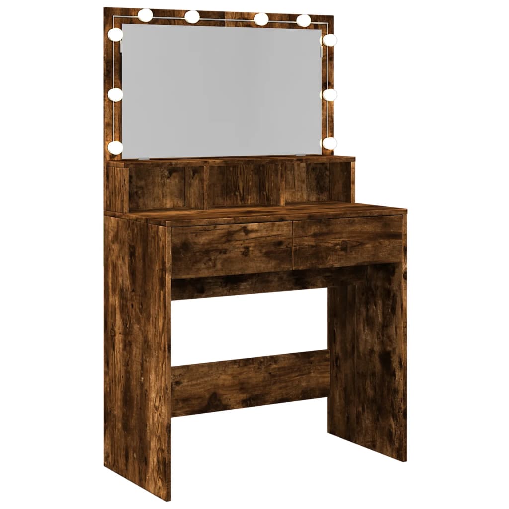 Sminkebord med LED røkt eik 80x41x134,5 cm
