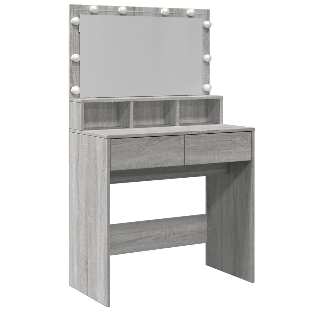 Sminkebord med LED grå sonoma 80x41x134,5 cm