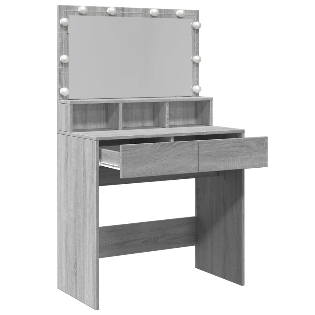 Sminkebord med LED grå sonoma 80x41x134,5 cm