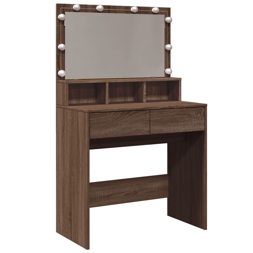 Sminkebord med LED brun eik 80x41x134,5 cm