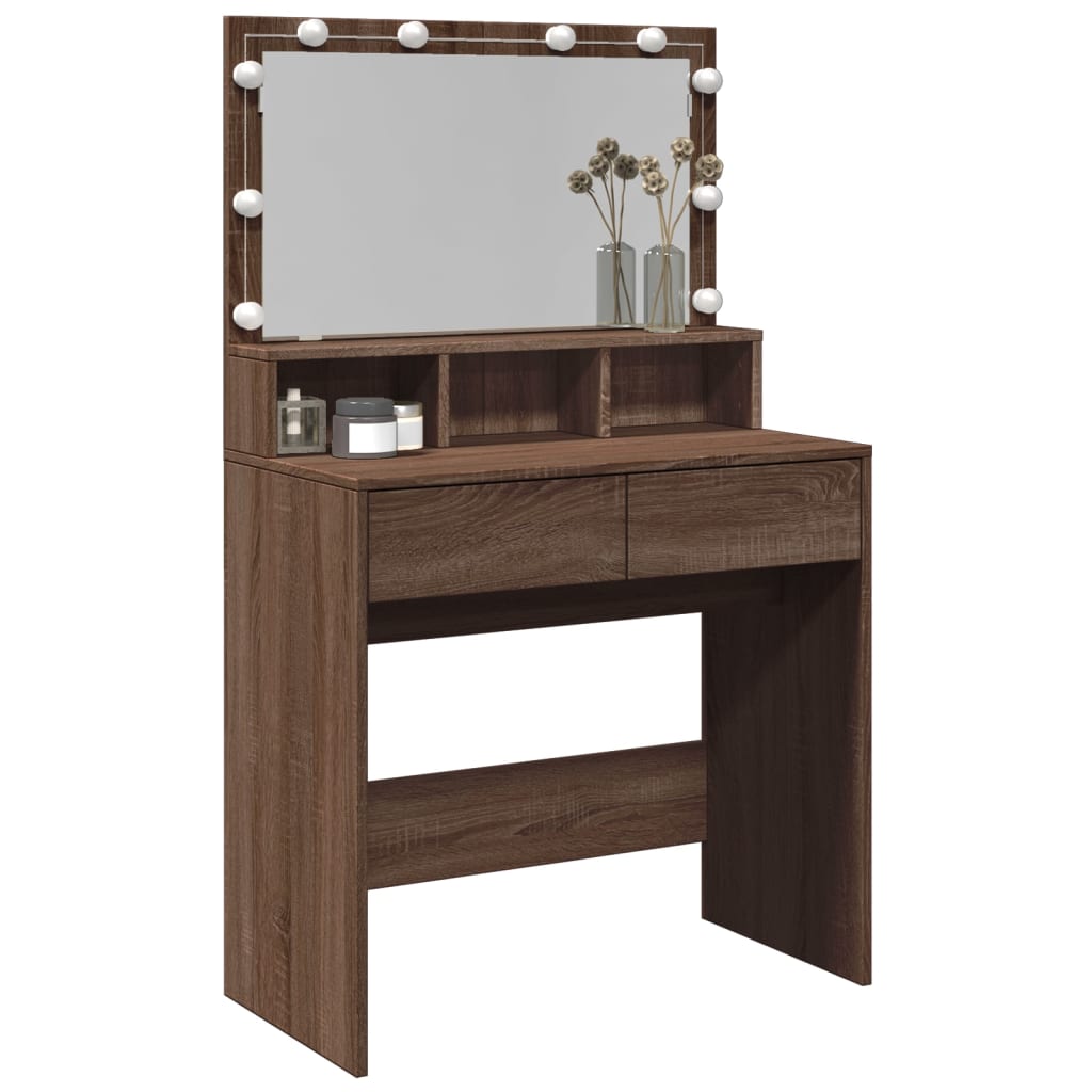 Sminkebord med LED brun eik 80x41x134,5 cm