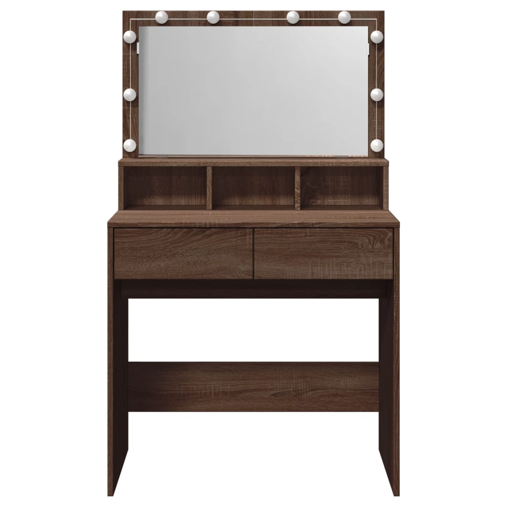 Sminkebord med LED brun eik 80x41x134,5 cm