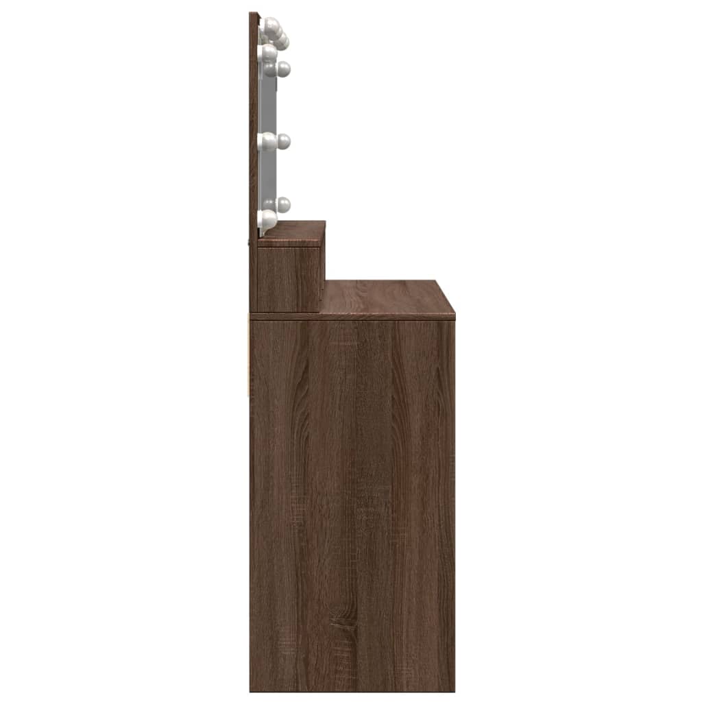 Sminkebord med LED brun eik 80x41x134,5 cm