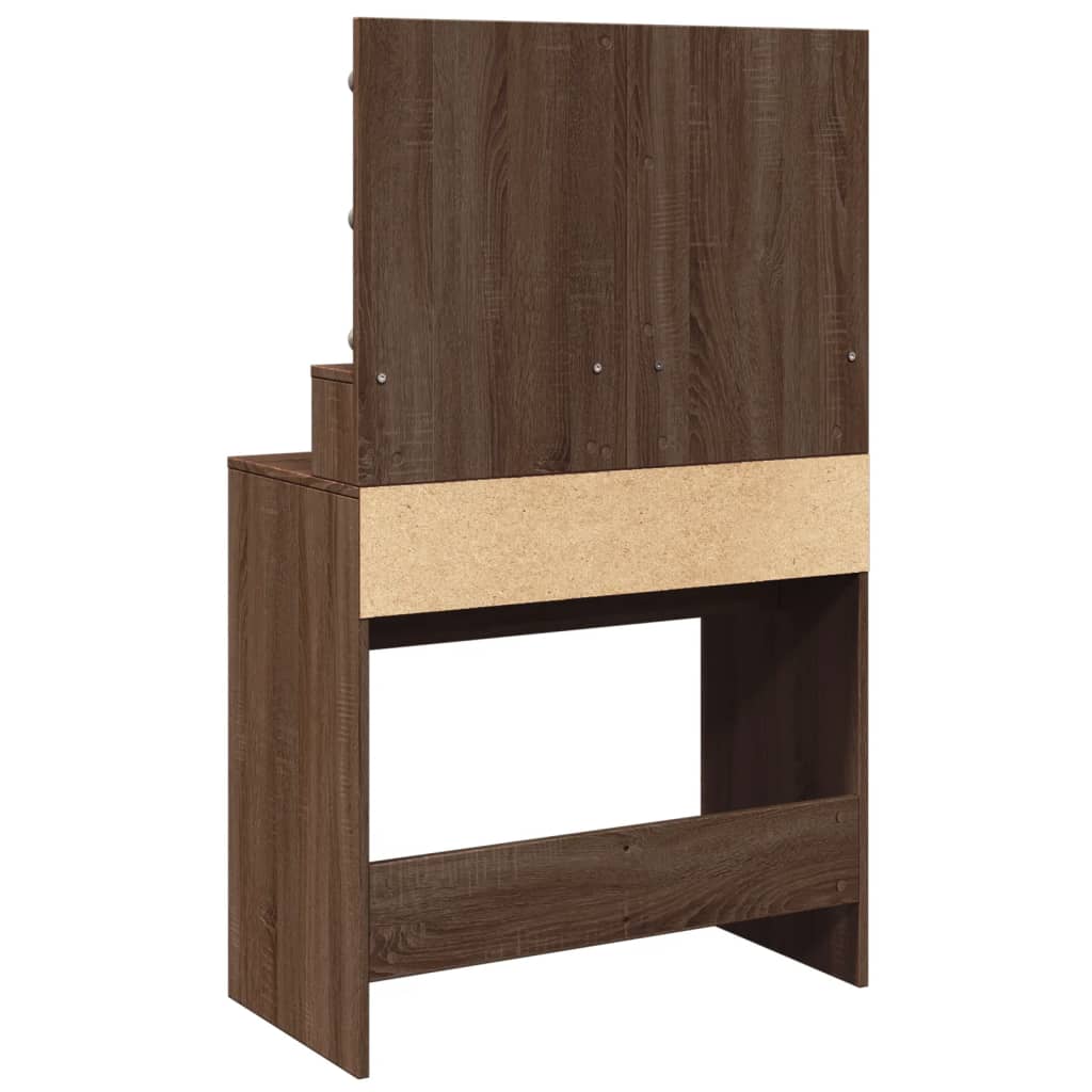 Sminkebord med LED brun eik 80x41x134,5 cm