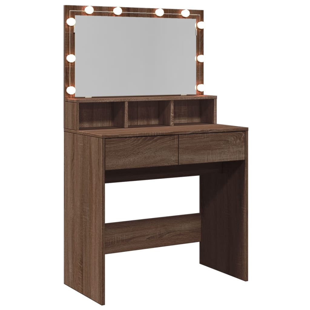 Sminkebord med LED brun eik 80x41x134,5 cm
