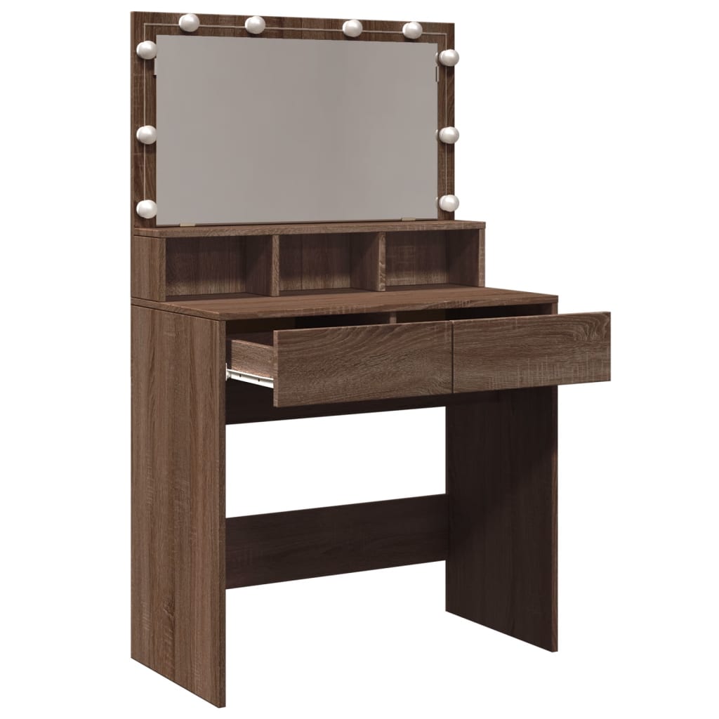 Sminkebord med LED brun eik 80x41x134,5 cm