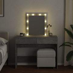 Sminkebord med LED betonggrå 100x40x130 cm