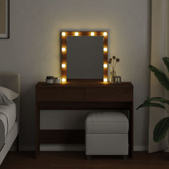 Sminkebord med LED brun eik 100x40x130 cm