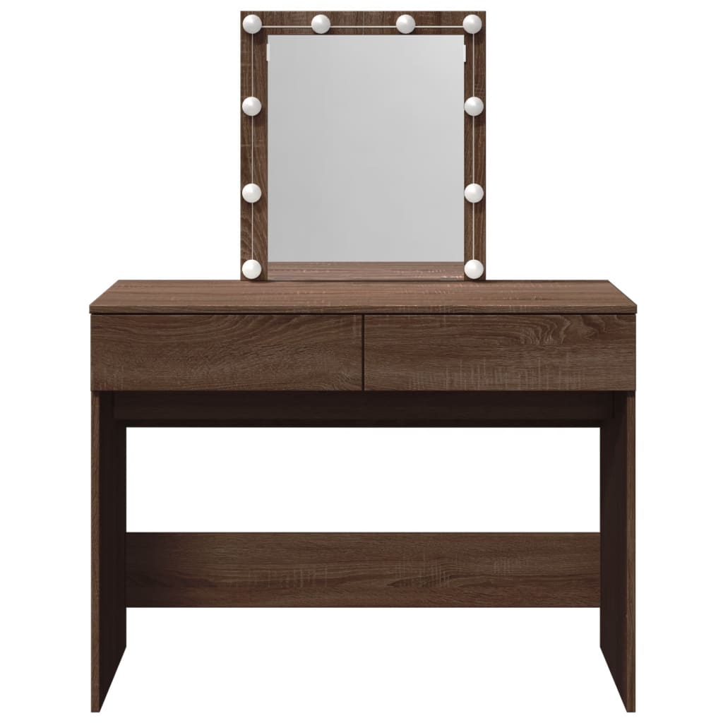 Sminkebord med LED brun eik 100x40x130 cm