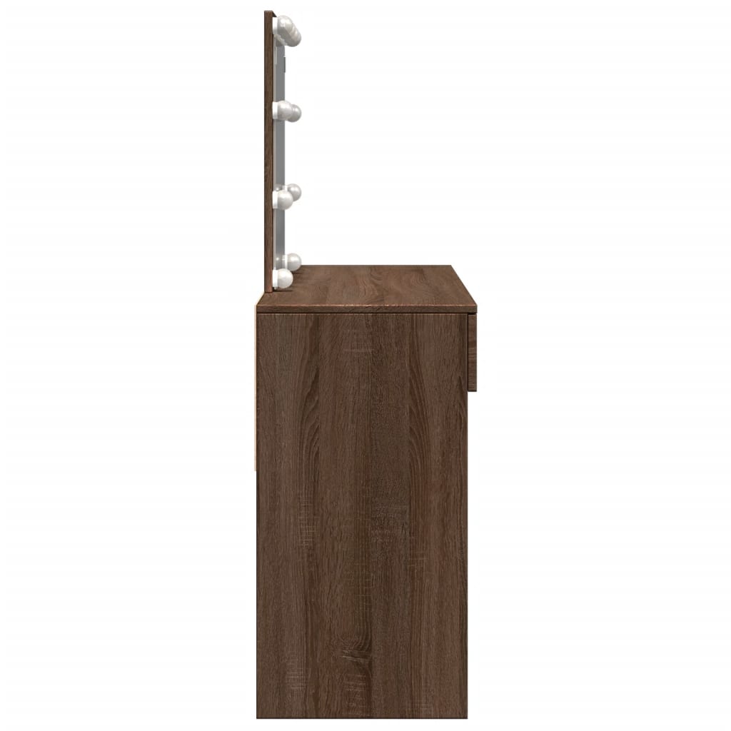 Sminkebord med LED brun eik 100x40x130 cm