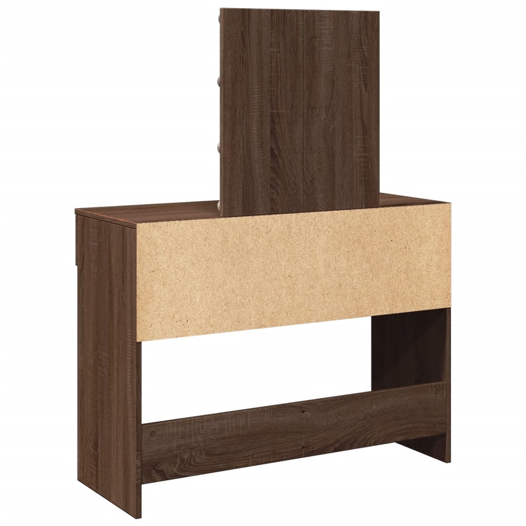 Sminkebord med LED brun eik 100x40x130 cm