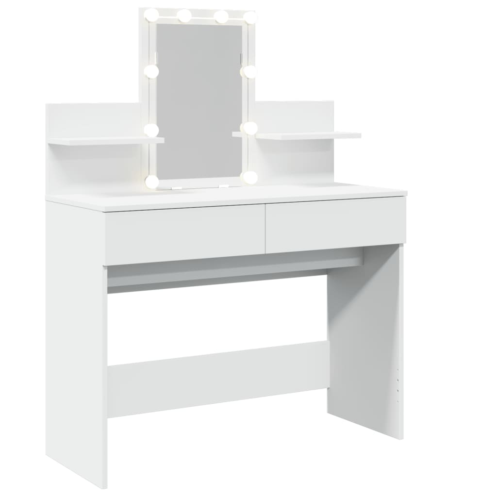 Sminkebord med LED hvit 100x40x130 cm