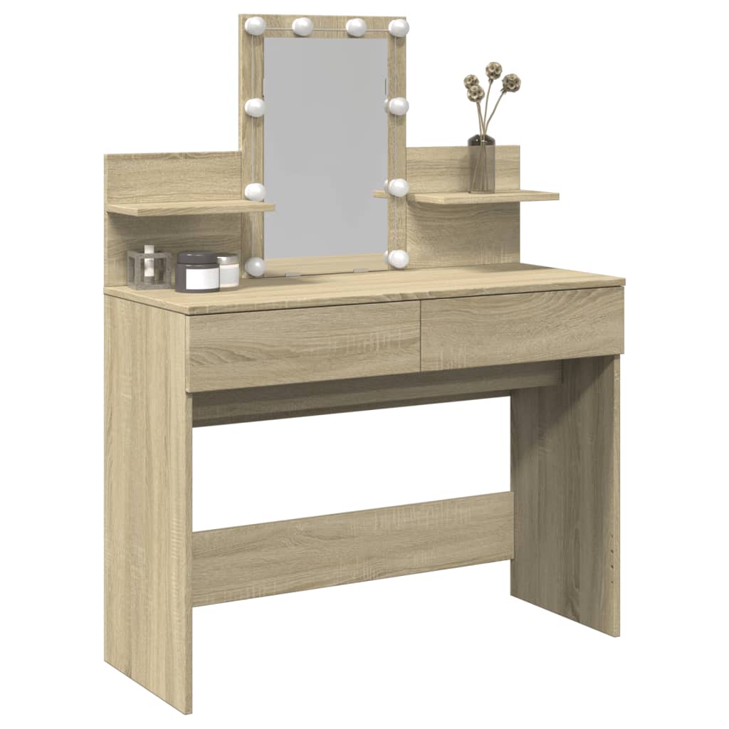 Sminkebord med LED sonoma eik 100x40x130 cm