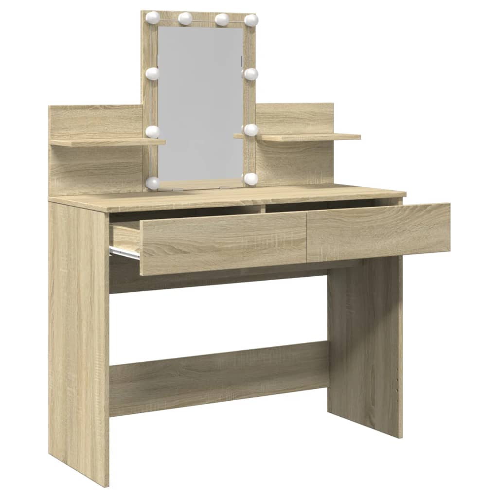 Sminkebord med LED sonoma eik 100x40x130 cm
