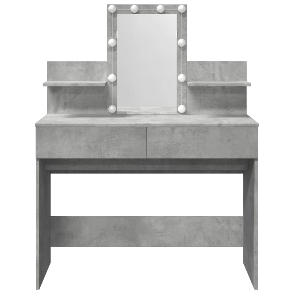 Sminkebord med LED betonggrå 100x40x130 cm