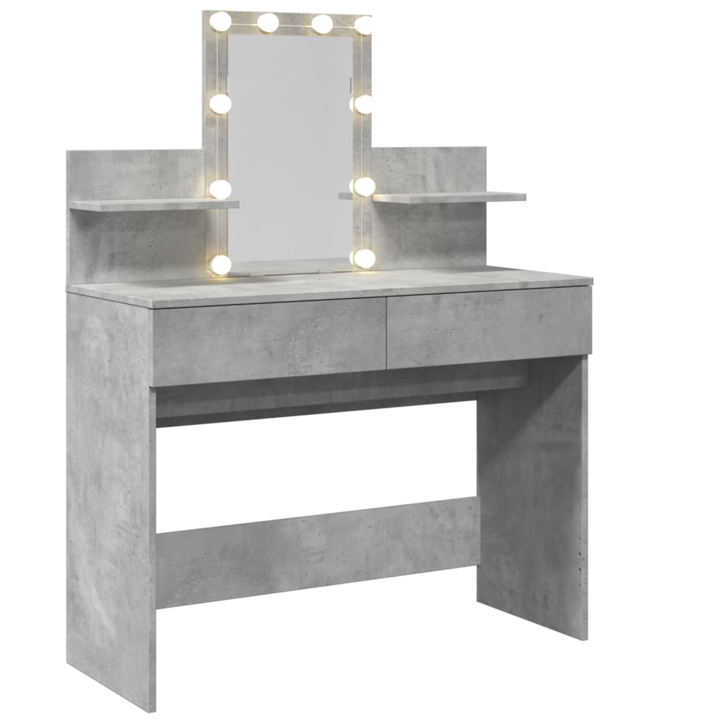 Sminkebord med LED betonggrå 100x40x130 cm