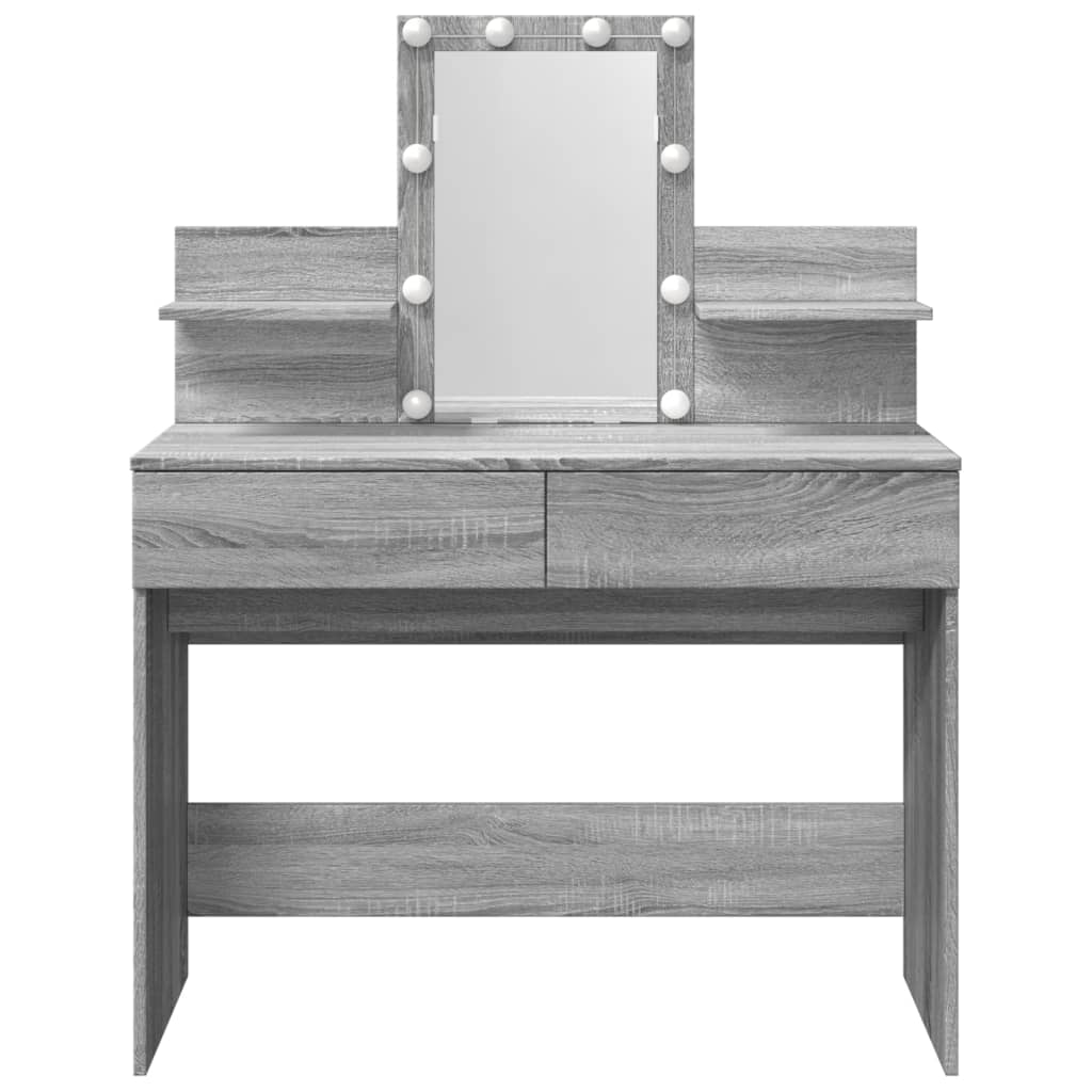 Sminkebord med LED grå sonoma 100x40x130 cm