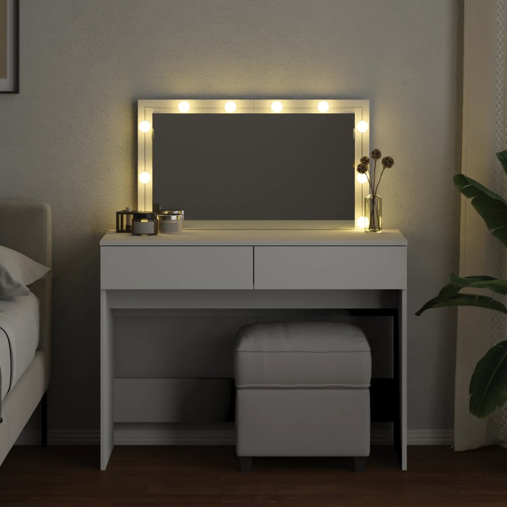 Sminkebord med LED hvit 100x40x120 cm