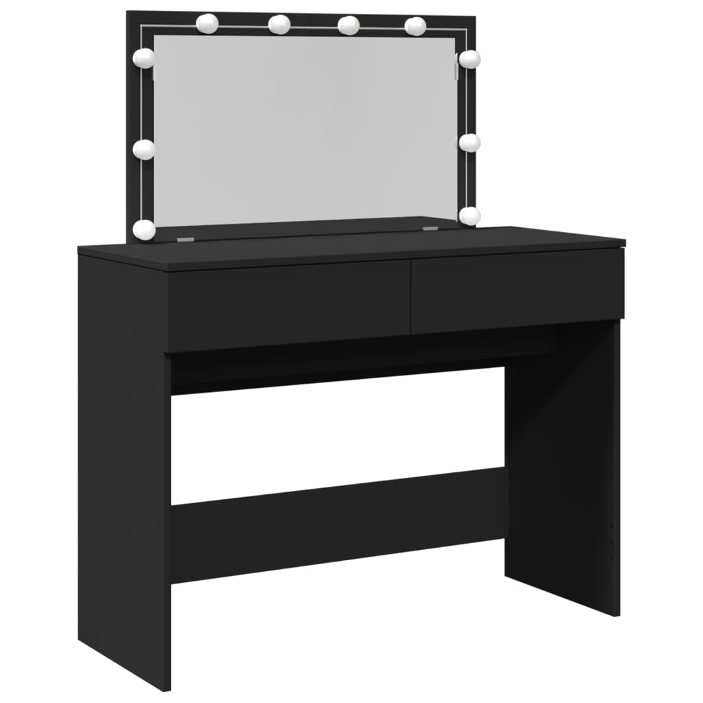 Sminkebord med LED svart 100x40x120 cm