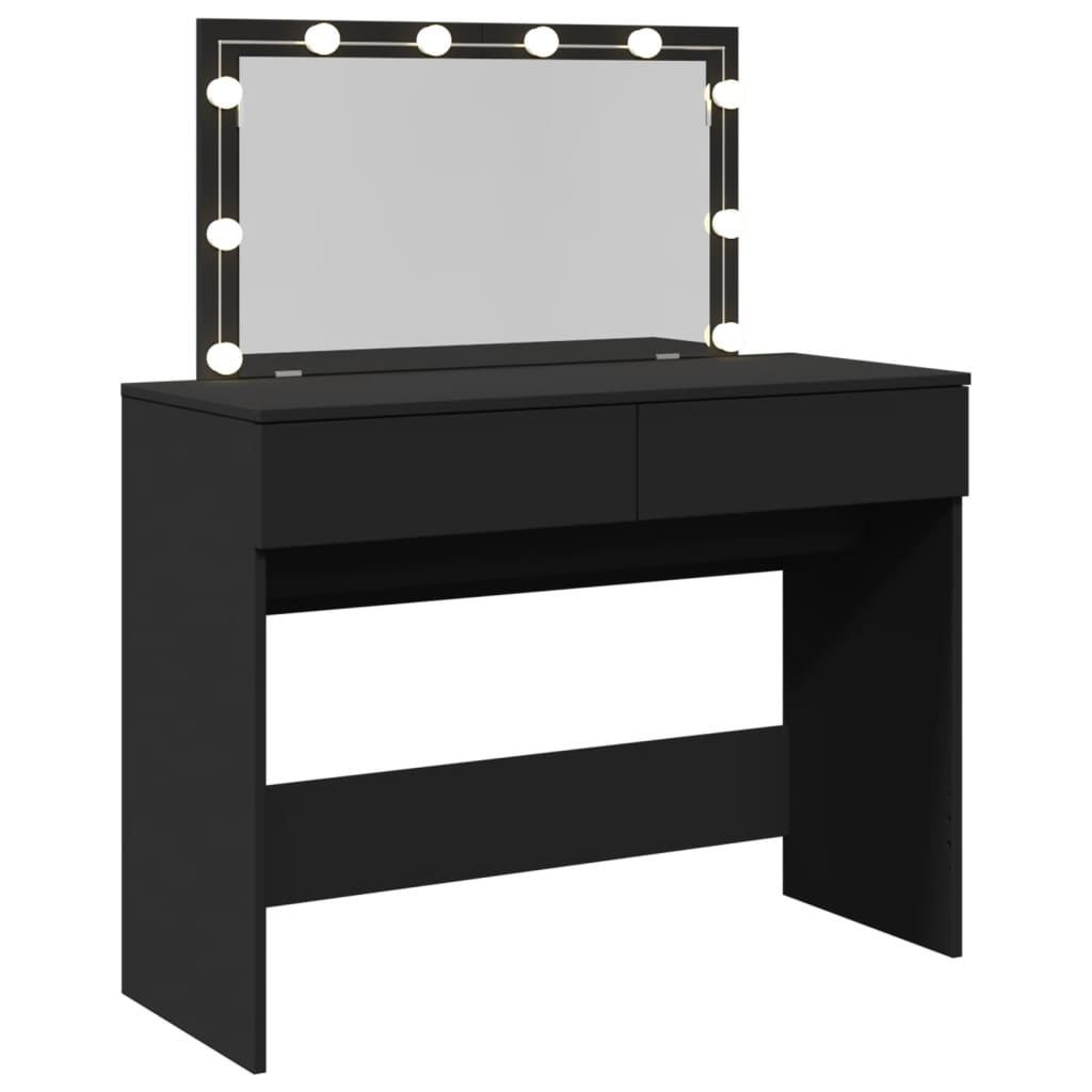 Sminkebord med LED svart 100x40x120 cm