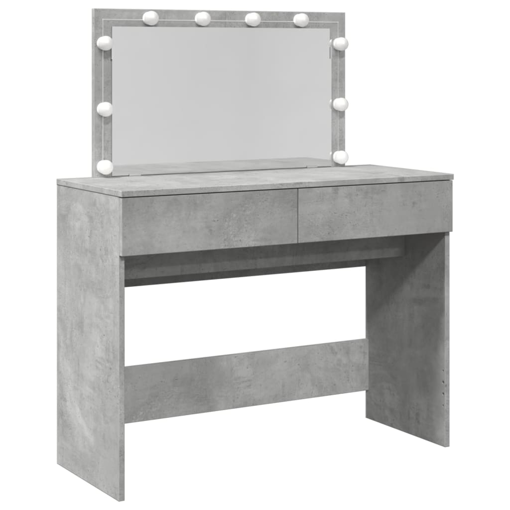 Sminkebord med LED betonggrå 100x40x120 cm