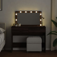 Sminkebord med LED brun eik 100x40x120 cm