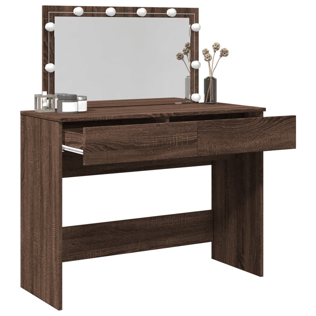 Sminkebord med LED brun eik 100x40x120 cm