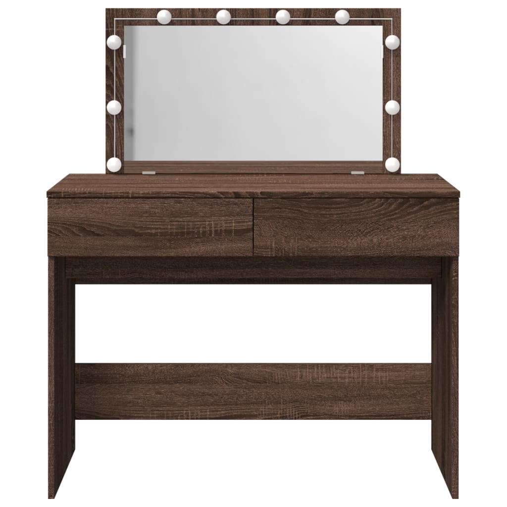 Sminkebord med LED brun eik 100x40x120 cm