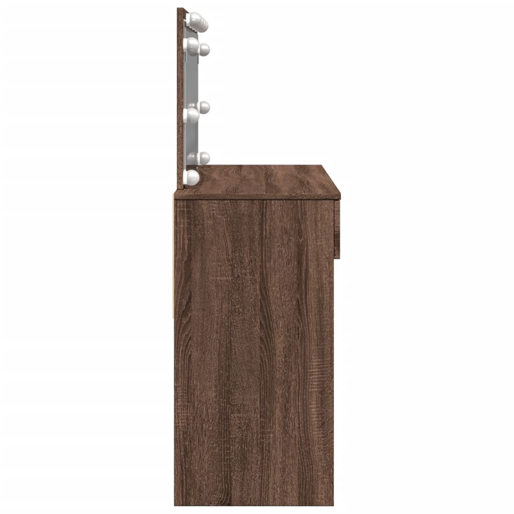 Sminkebord med LED brun eik 100x40x120 cm