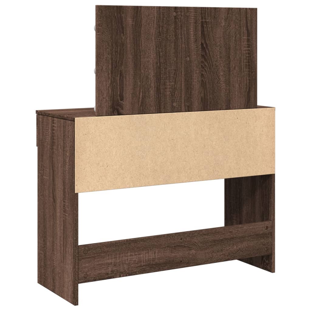 Sminkebord med LED brun eik 100x40x120 cm
