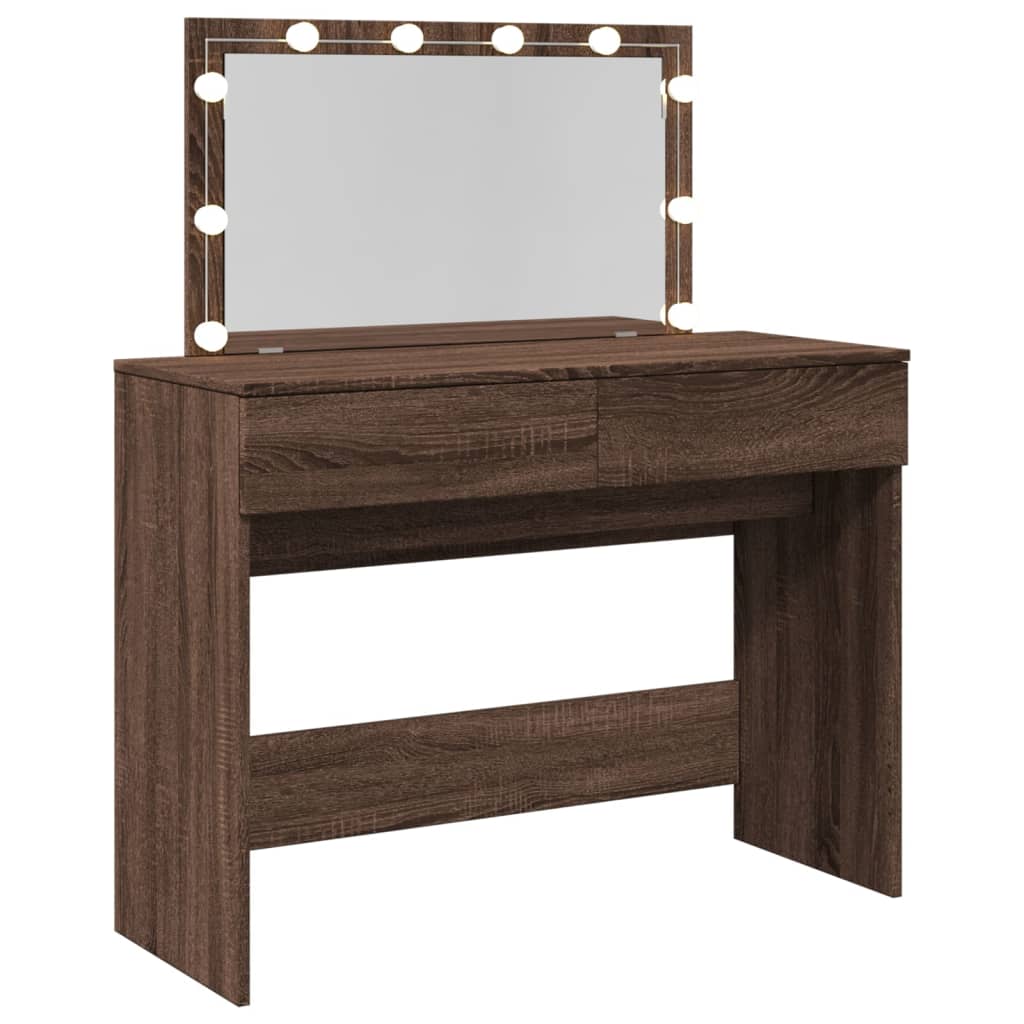Sminkebord med LED brun eik 100x40x120 cm