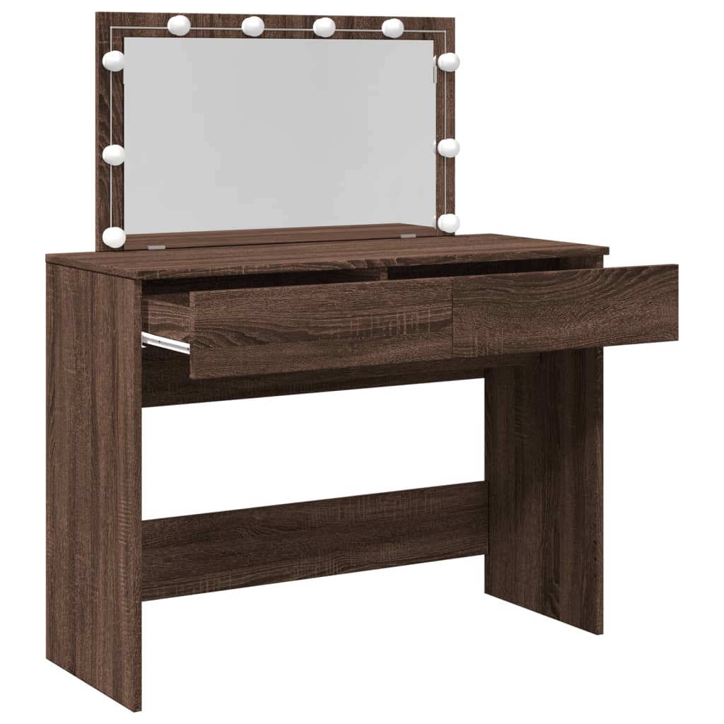 Sminkebord med LED brun eik 100x40x120 cm