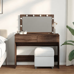 Sminkebord med LED brun eik 100x40x120 cm