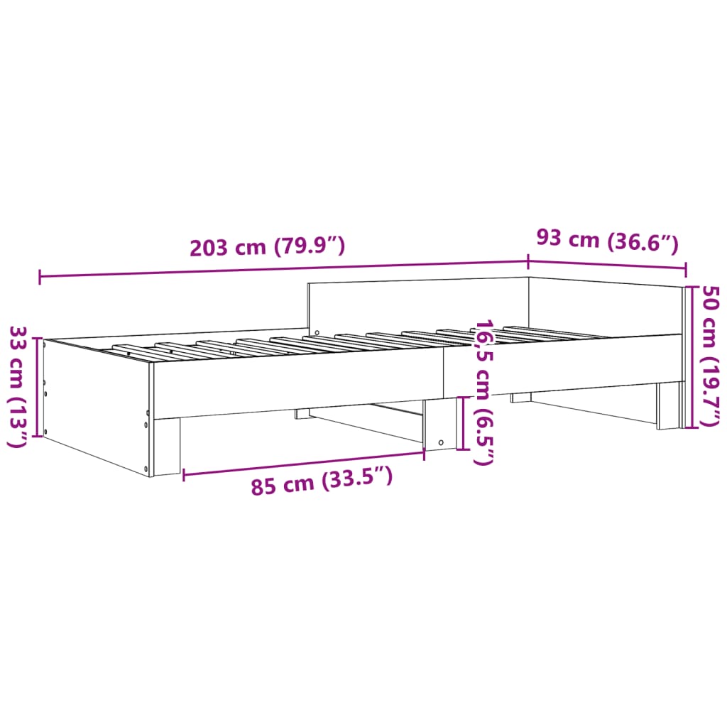 Sengeramme uten madrass røkt eik 90x200 cm konstruert tre