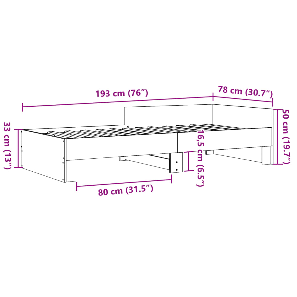Sengeramme uten madrass røkt eik 75x190 cm konstruert tre