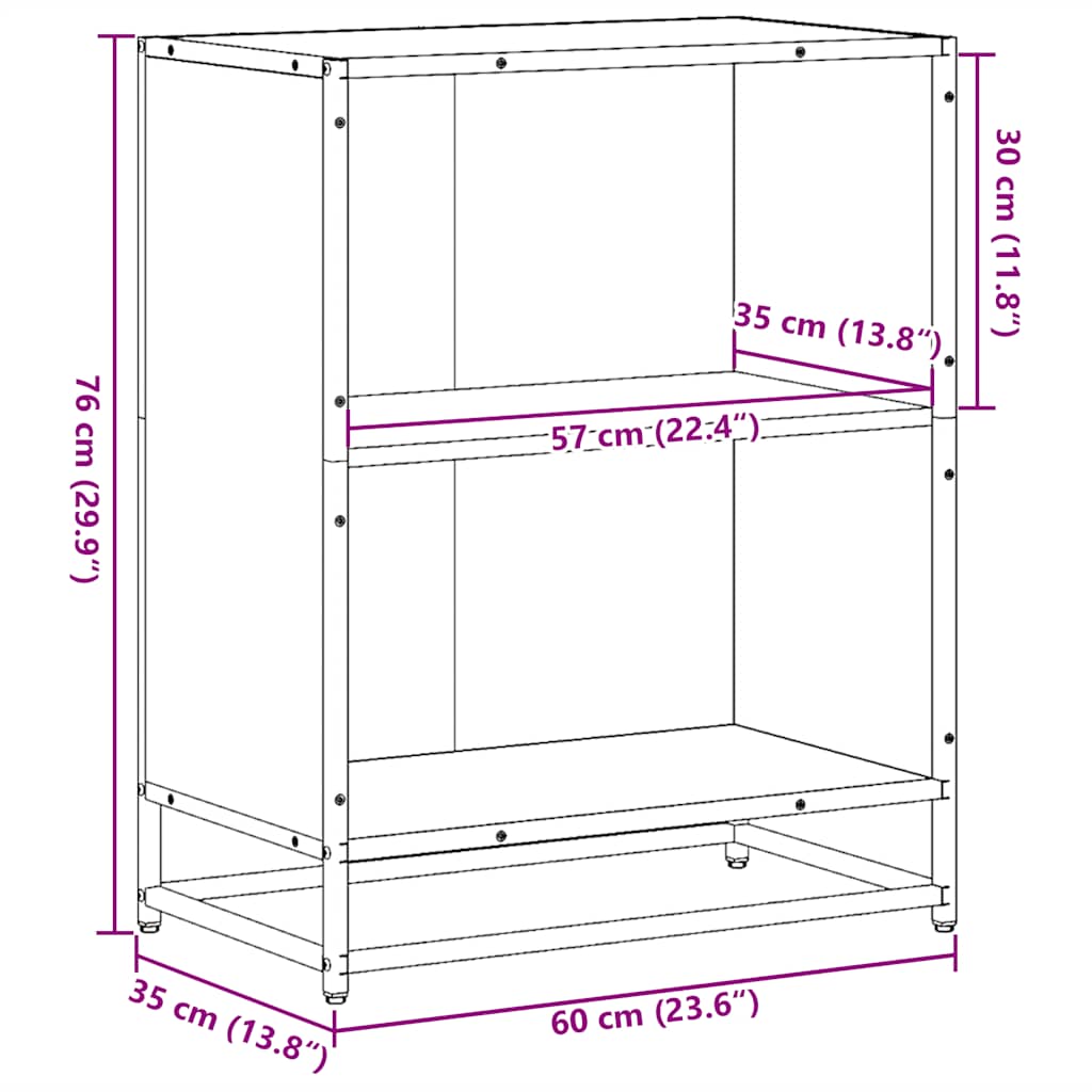 Bokhylle svart 60x35x76 cm konstruert tre