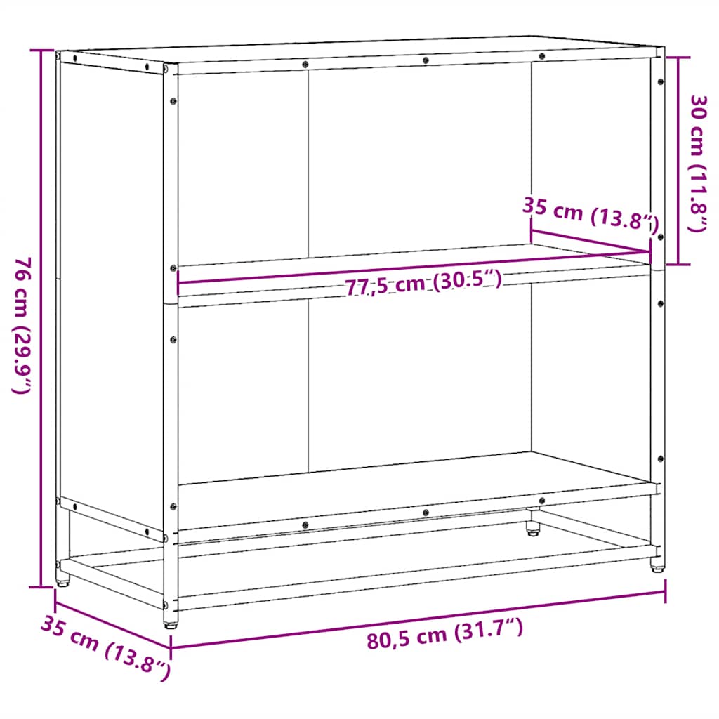 Bokhylle sonoma eik 80,5x35x76 cm konstruert tre