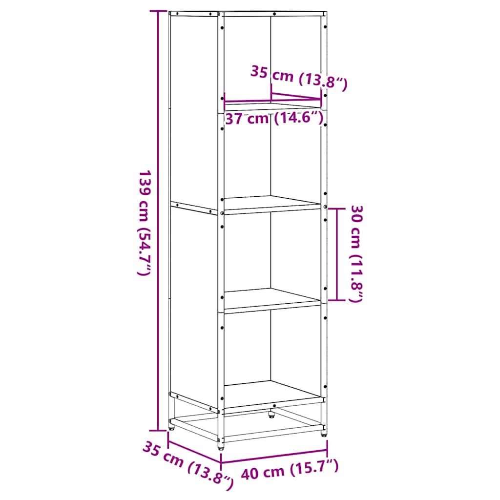 Bokhylle svart 40x35x139 cm konstruert tre