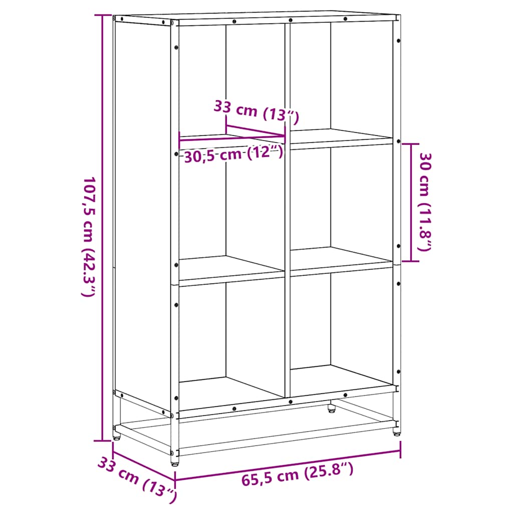 Bokhylle brun eik 65,5x33x107,5 cm konstruert tre