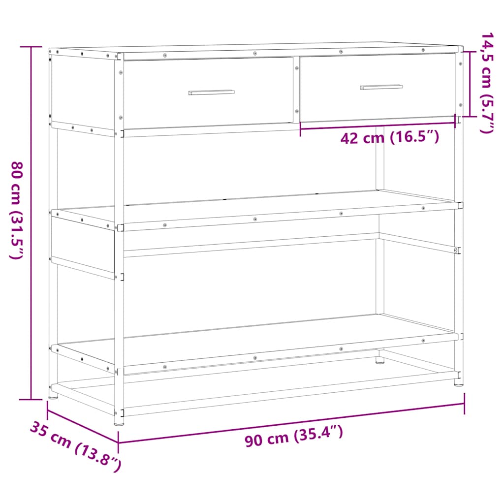 Konsollbord sonoma eik 90x35x80 cm konstruert tre