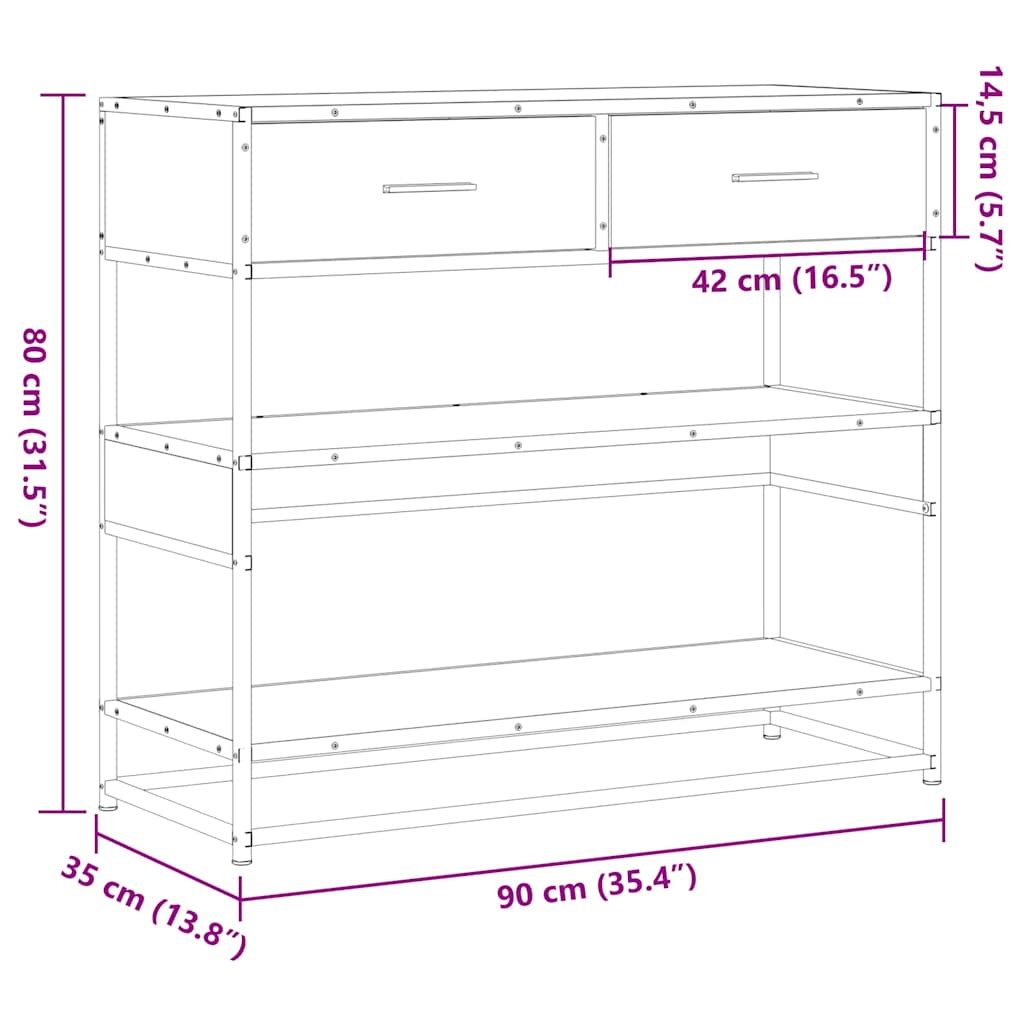 Konsollbord grå sonoma 90x35x80 cm konstruert tre