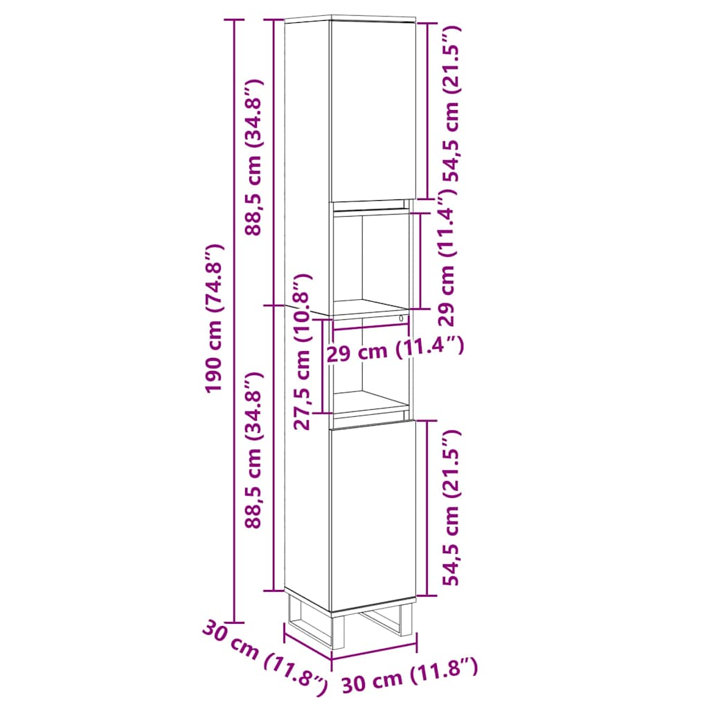 Baderomsskap sonoma eik 30x30x190 cm konstruert tre