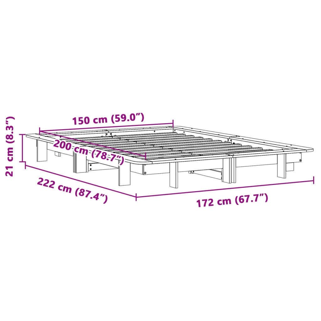 Sengeramme uten madrass hvit 150x200 cm heltre furu