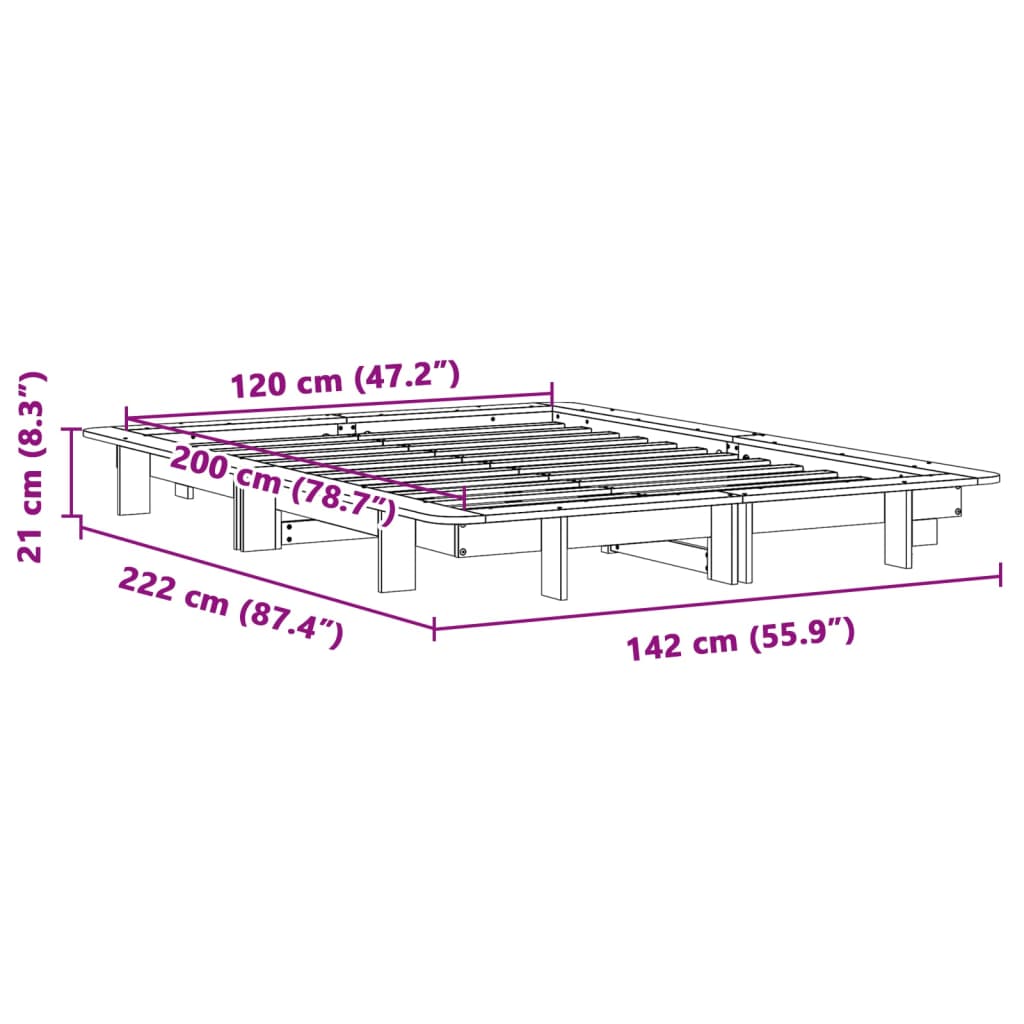 Sengeramme uten madrass 120x200 cm heltre furu